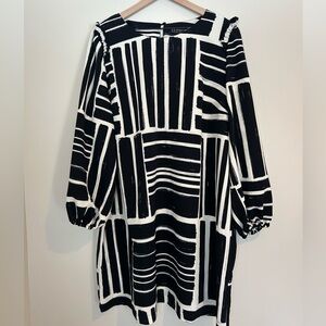 Eloquii Size 20 Black White Abstract Crepe Shift Dress 3/4 Sleeve